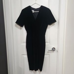 Vintage Kim Kelly Petites Elegant Black Velvet Dress with Gold Trim